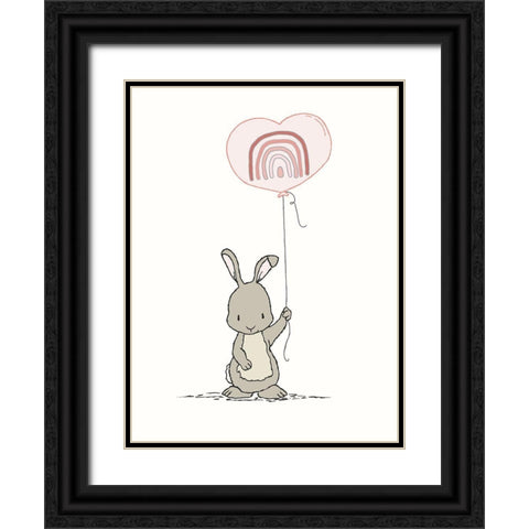 Bunny Heart Balloon Black Ornate Wood Framed Art Print with Double Matting by Sweet Melody Designs