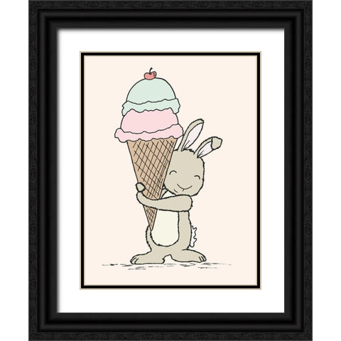 Bunny Ice Cream Black Ornate Wood Framed Art Print with Double Matting by Sweet Melody Designs