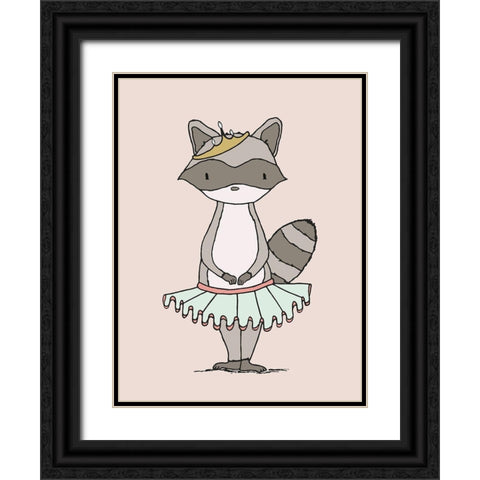 Raccoon Princess Black Ornate Wood Framed Art Print with Double Matting by Sweet Melody Designs