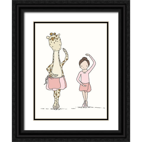 Girl And Giraffe Ballerina Black Ornate Wood Framed Art Print with Double Matting by Sweet Melody Designs