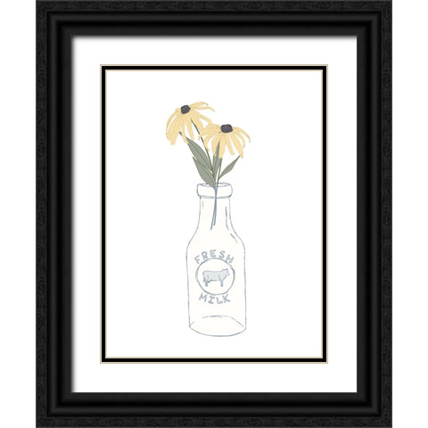 Milk Bottle Flowers Black Ornate Wood Framed Art Print with Double Matting by Sweet Melody Designs