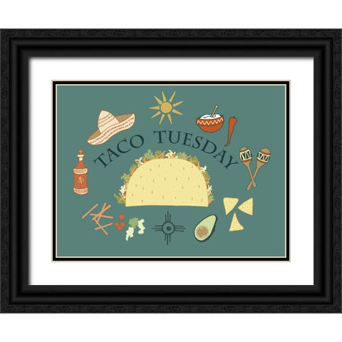 Taco Tuesday Black Ornate Wood Framed Art Print with Double Matting by Sweet Melody Designs