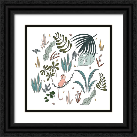Botanical Jungle Monkey Black Ornate Wood Framed Art Print with Double Matting by Sweet Melody Designs