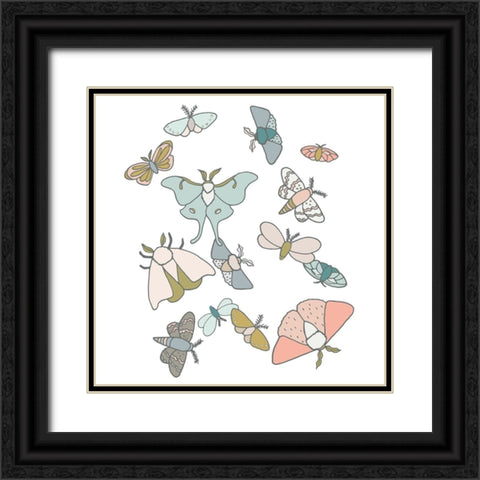 Moths Flutter Black Ornate Wood Framed Art Print with Double Matting by Sweet Melody Designs
