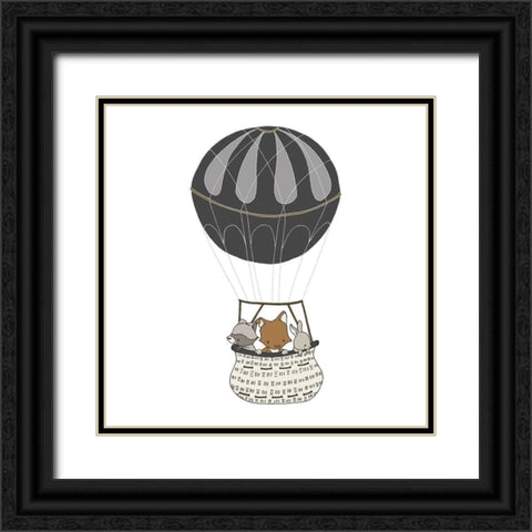 _Woodland Hot Air Balloon 1 Black Ornate Wood Framed Art Print with Double Matting by Sweet Melody Designs