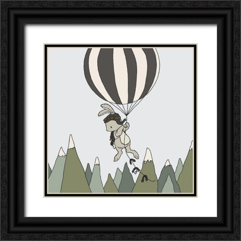 Bunny Balloon Adventure Black Ornate Wood Framed Art Print with Double Matting by Sweet Melody Designs