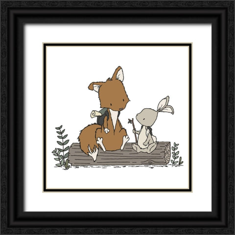 Fox Bunny Lets Be Adventurers Black Ornate Wood Framed Art Print with Double Matting by Sweet Melody Designs