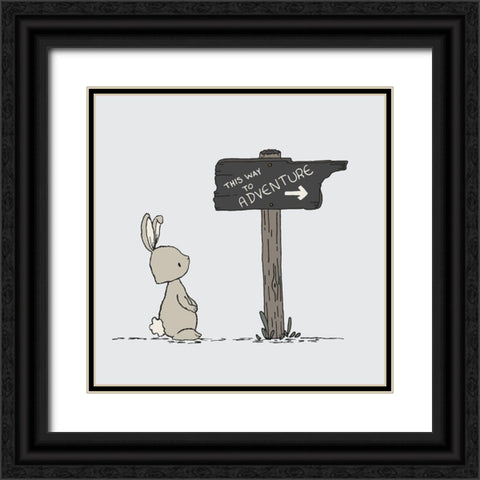 Bunny This Way To Adventure Black Ornate Wood Framed Art Print with Double Matting by Sweet Melody Designs