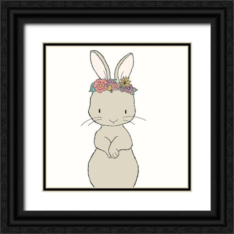 Bunny Floral Crown Black Ornate Wood Framed Art Print with Double Matting by Sweet Melody Designs
