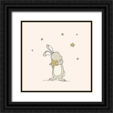 Bunny Holds A Star Black Ornate Wood Framed Art Print with Double Matting by Sweet Melody Designs