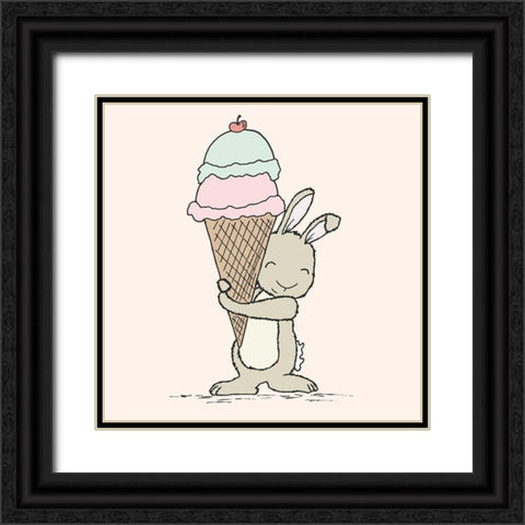 Bunny Ice Cream Black Ornate Wood Framed Art Print with Double Matting by Sweet Melody Designs