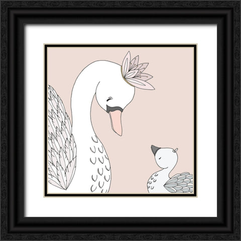 Swan Mama Baby Black Ornate Wood Framed Art Print with Double Matting by Sweet Melody Designs