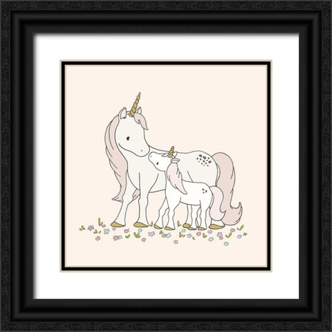 Unicorn Mama and Baby Black Ornate Wood Framed Art Print with Double Matting by Sweet Melody Designs