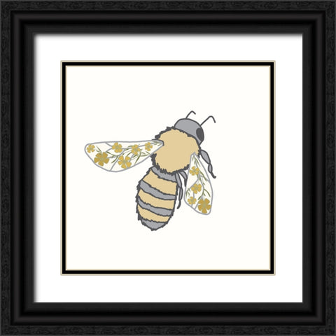 Honeybee Floral Wings Black Ornate Wood Framed Art Print with Double Matting by Sweet Melody Designs