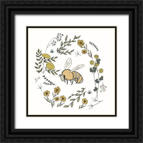 Honeybee Flowers Black Ornate Wood Framed Art Print with Double Matting by Sweet Melody Designs