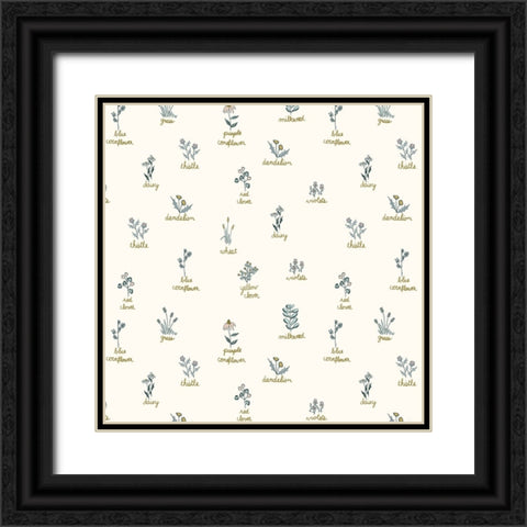 Wildflowers Gold Words Pattern Black Ornate Wood Framed Art Print with Double Matting by Sweet Melody Designs