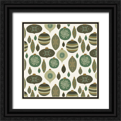Baubles Pattern Green And Gold Black Ornate Wood Framed Art Print with Double Matting by Sweet Melody Designs