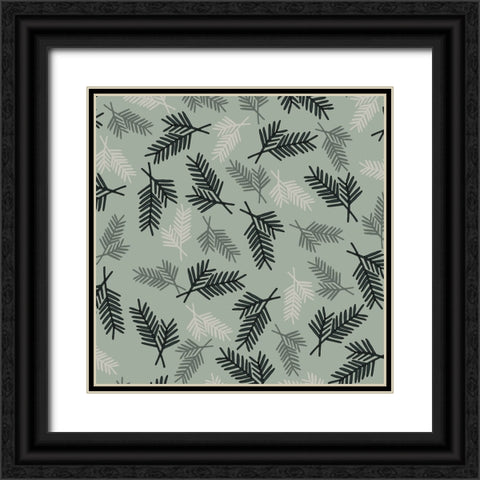Evergreen Pattern Sage Black Ornate Wood Framed Art Print with Double Matting by Sweet Melody Designs