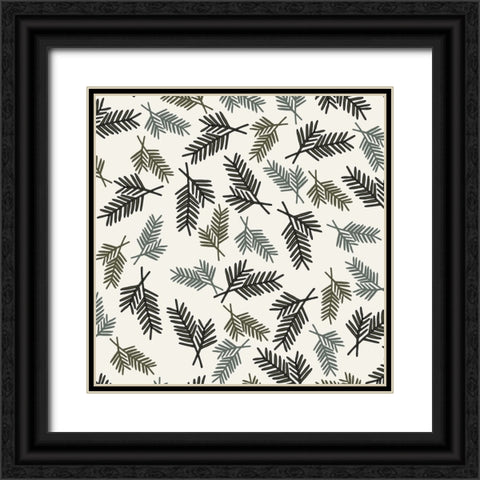 Evergreen Pattern Cream Black Ornate Wood Framed Art Print with Double Matting by Sweet Melody Designs