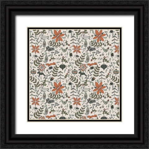 Festive Folk Pattern Cream Black Ornate Wood Framed Art Print with Double Matting by Sweet Melody Designs