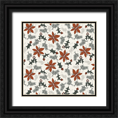 Holiday Flora Red Cream Black Ornate Wood Framed Art Print with Double Matting by Sweet Melody Designs