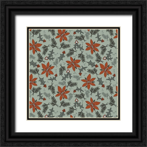 Holiday Flora Red Sage Black Ornate Wood Framed Art Print with Double Matting by Sweet Melody Designs