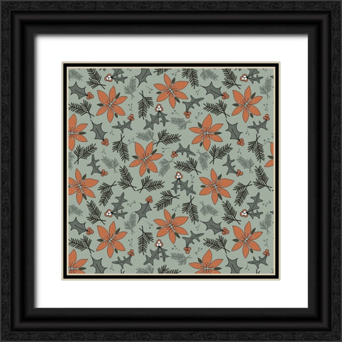 Holiday Flora Sage Black Ornate Wood Framed Art Print with Double Matting by Sweet Melody Designs