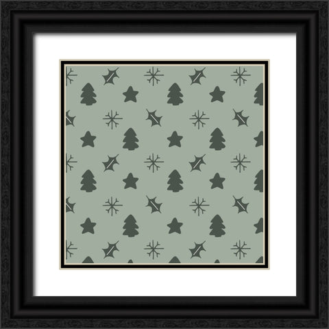 Holly Jolly Pattern 1 Black Ornate Wood Framed Art Print with Double Matting by Sweet Melody Designs