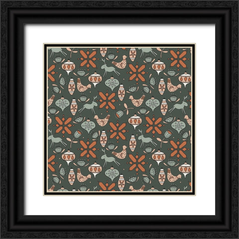 Nordic Noel Pattern 2 Black Ornate Wood Framed Art Print with Double Matting by Sweet Melody Designs