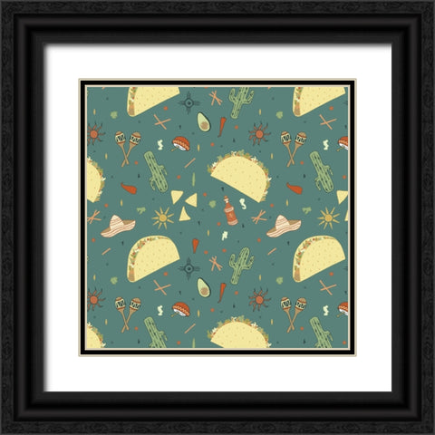 Taco Tuesday Pattern Black Ornate Wood Framed Art Print with Double Matting by Sweet Melody Designs