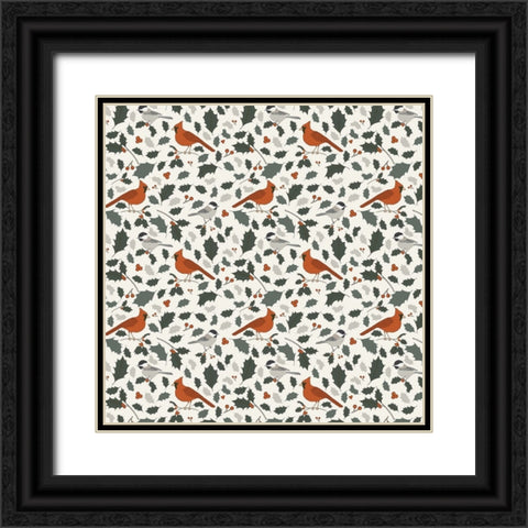 Winter Birds Pattern 1 Black Ornate Wood Framed Art Print with Double Matting by Sweet Melody Designs
