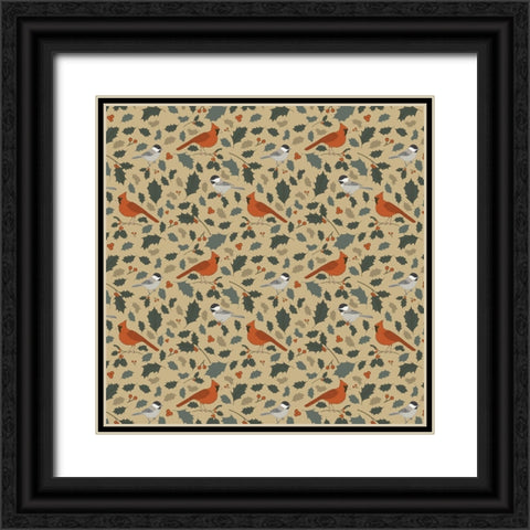 Winter Birds Pattern 2 Black Ornate Wood Framed Art Print with Double Matting by Sweet Melody Designs