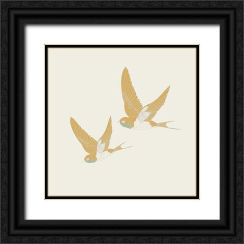 Golden Swallows Black Ornate Wood Framed Art Print with Double Matting by Sweet Melody Designs
