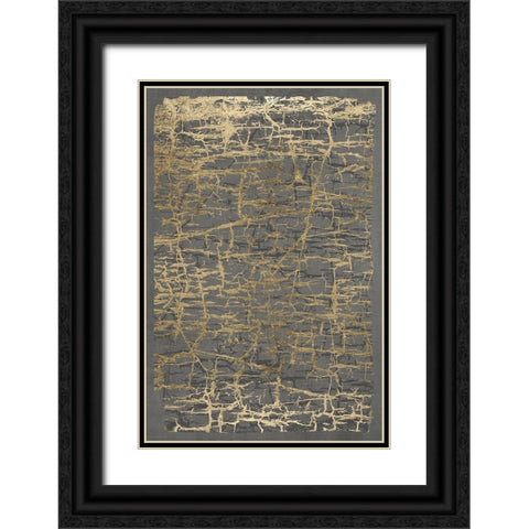 Gray Black Cracks 1 Black Ornate Wood Framed Art Print with Double Matting by Brown, Denise