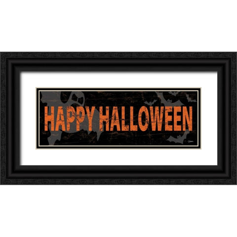 Happy Halloween Orange Black Ornate Wood Framed Art Print with Double Matting by Stimson, Diane