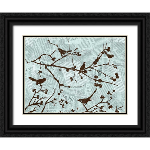 Bird Branches Black Ornate Wood Framed Art Print with Double Matting by Stimson, Diane