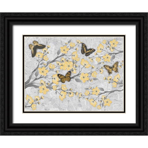 Cherry Blossom Bflies Black Ornate Wood Framed Art Print with Double Matting by Stimson, Diane