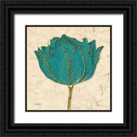 Teal Tulip Black Ornate Wood Framed Art Print with Double Matting by Stimson, Diane