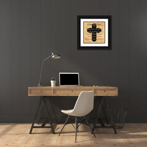 Serenity Prayer Cross Black Ornate Wood Framed Art Print with Double Matting by Stimson, Diane