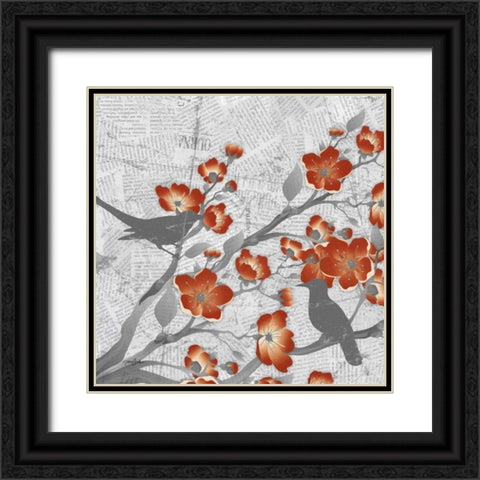 Cherry Blossom Birds 3 Black Ornate Wood Framed Art Print with Double Matting by Stimson, Diane