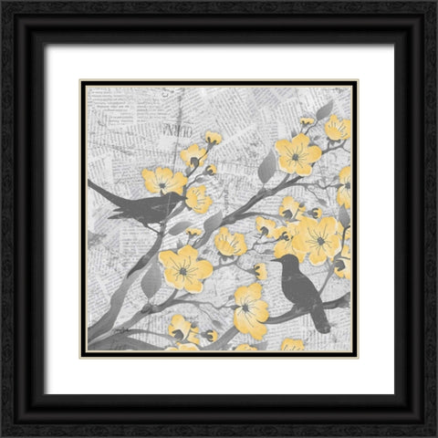 Cherry Blossom Birds 1 Black Ornate Wood Framed Art Print with Double Matting by Stimson, Diane