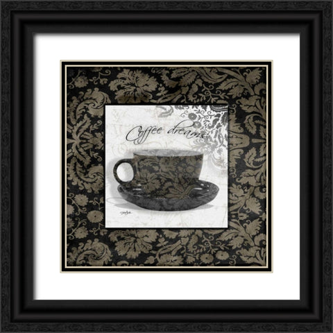 Coffee Damask 1 Black Ornate Wood Framed Art Print with Double Matting by Stimson, Diane