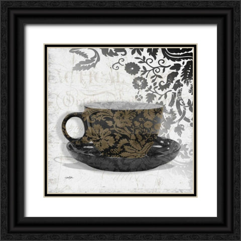 Coffee Damask 1 Black Ornate Wood Framed Art Print with Double Matting by Stimson, Diane