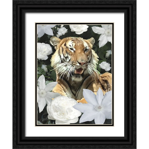 Floral Tiger Black Ornate Wood Framed Art Print with Double Matting by Stimson, Diane
