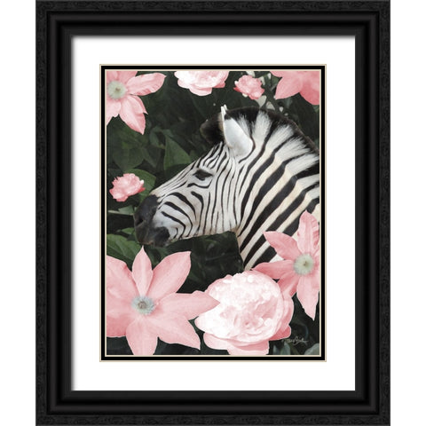 Floral Zebra Black Ornate Wood Framed Art Print with Double Matting by Stimson, Diane