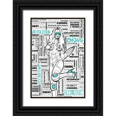 Robot Chick Black Ornate Wood Framed Art Print with Double Matting by Rodriquez Jr, Enrique