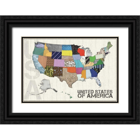 US Map Black Ornate Wood Framed Art Print with Double Matting by Gibbons, Lauren