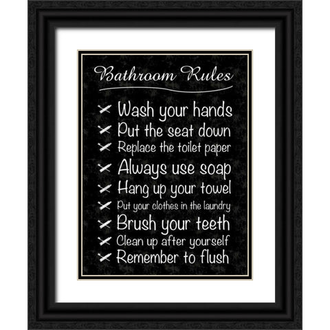 Bathroom Rules Black Ornate Wood Framed Art Print with Double Matting by Gibbons, Lauren