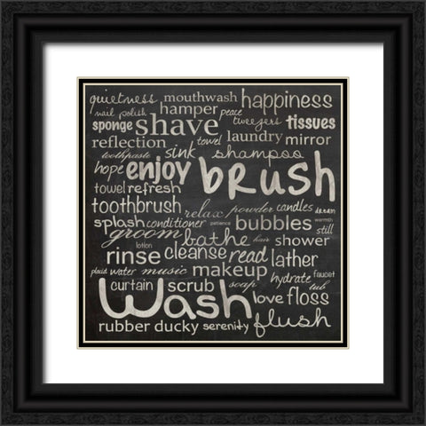 Bathroom Words Black Ornate Wood Framed Art Print with Double Matting by Gibbons, Lauren