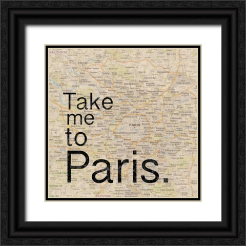 Map Paris Black Ornate Wood Framed Art Print with Double Matting by Gibbons, Lauren